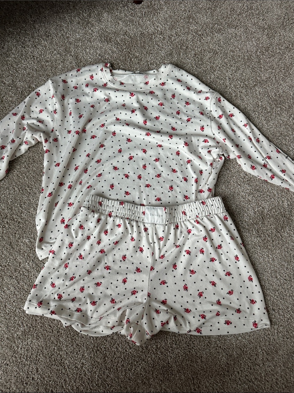 White Floral Polka Dot pajama Set - Top & Shorts